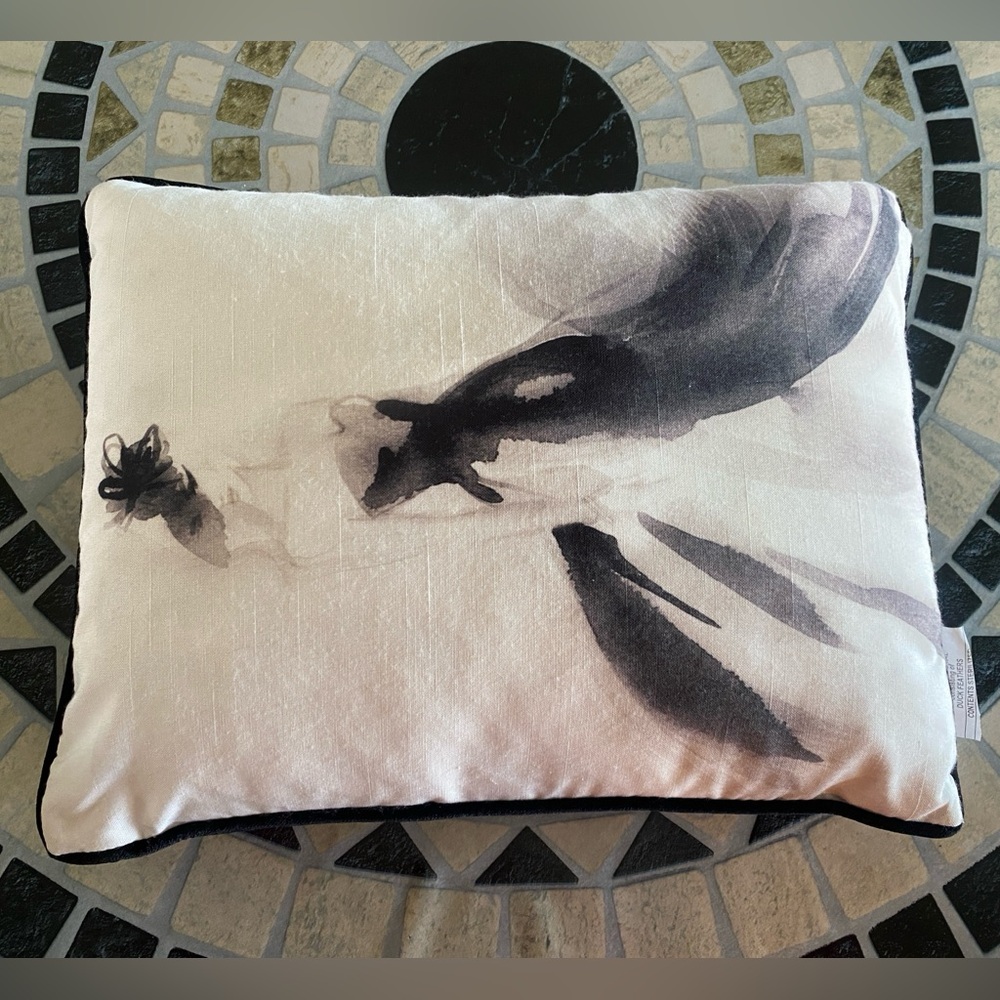 Sabine Black and White Abstract Print Faux Linen Pillow 14” x 18”